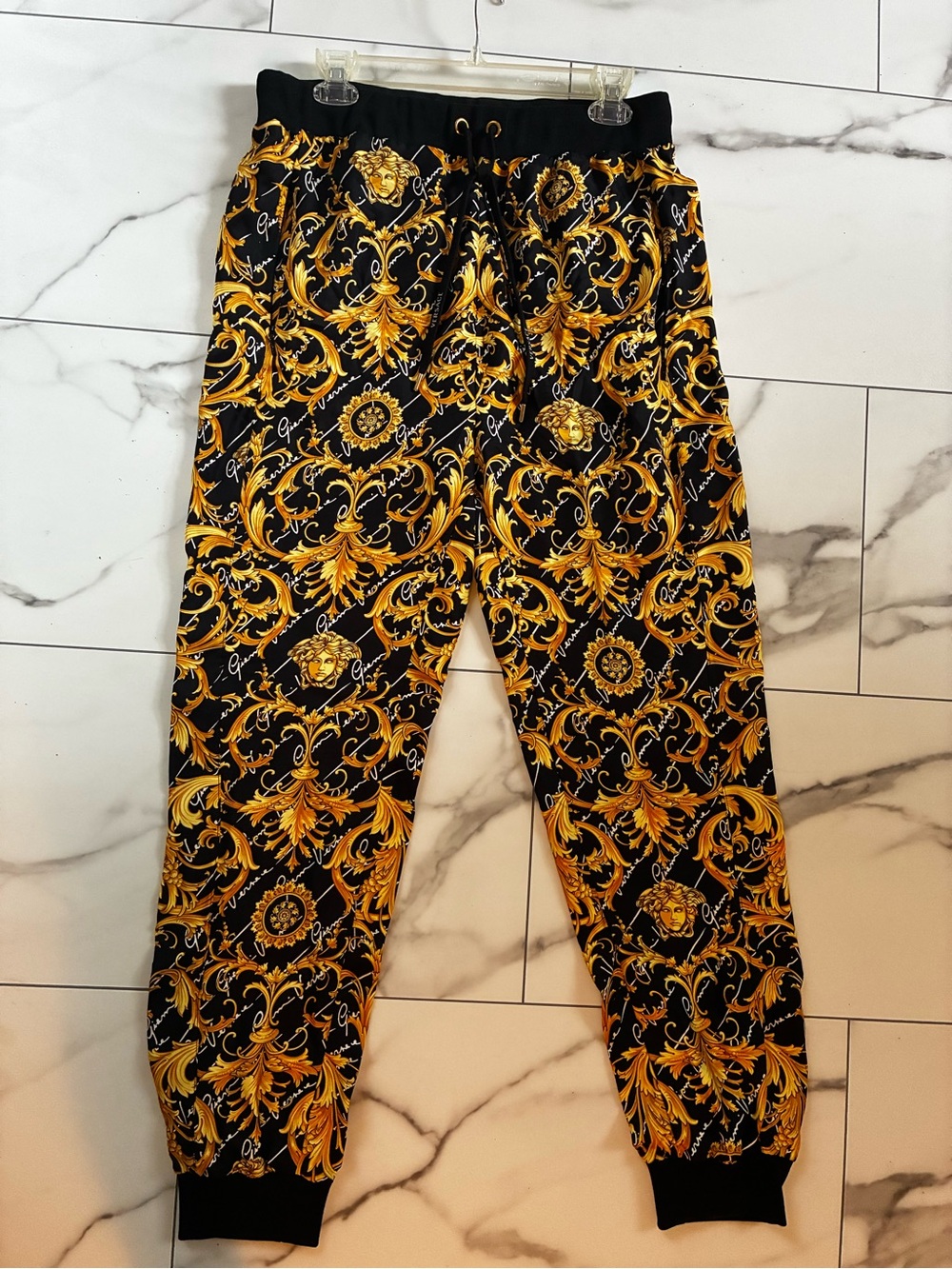 Black & Gold silk Baroque Print Joggers